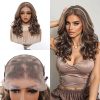 Ash Brown Body Wave Wig – Caramel Honey Blonde Highlights No Bangs Synthetic Hair 14 Inch Ash Brown Body Wave Wig – Caramel Honey Blonde Highlights No Bangs Synthetic Hair 14 Inch