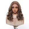 Ash Brown Body Wave Wig – Caramel Honey Blonde Highlights No Bangs Synthetic Hair 14 Inch Ash Brown Body Wave Wig – Caramel Honey Blonde Highlights No Bangs Synthetic Hair 14 Inch