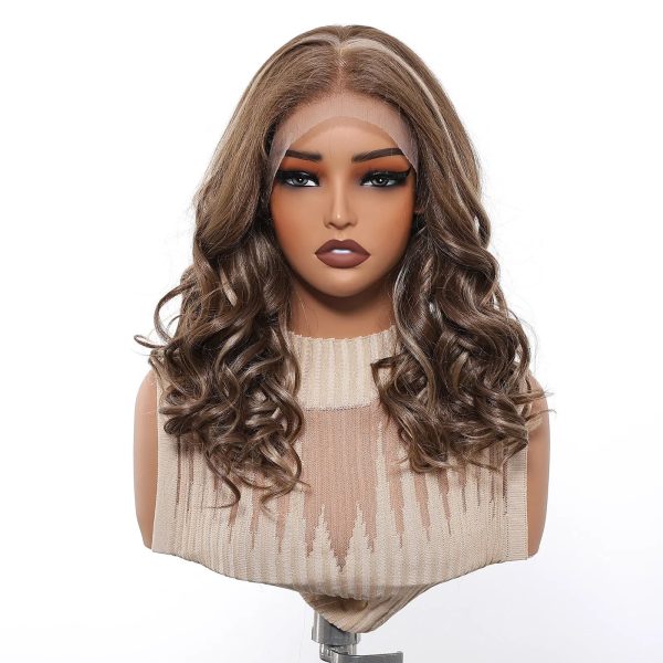 Ash Brown Body Wave Wig – Caramel Honey Blonde Highlights No Bangs Synthetic Hair 14 Inch Ash Brown Body Wave Wig – Caramel Honey Blonde Highlights No Bangs Synthetic Hair 14 Inch