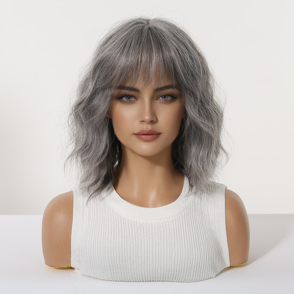 14 Inch Silver Grey Shoulder-Length Bob Wig - Layered Synthetic Hair 14 Inch Silver Grey Shoulder-Length Bob Wig – Layered Synthetic Hair