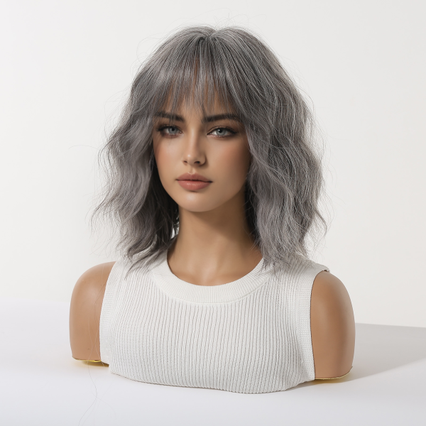 14 Inch Silver Grey Shoulder-Length Bob Wig - Layered Synthetic Hair 14 Inch Silver Grey Shoulder-Length Bob Wig – Layered Synthetic Hair