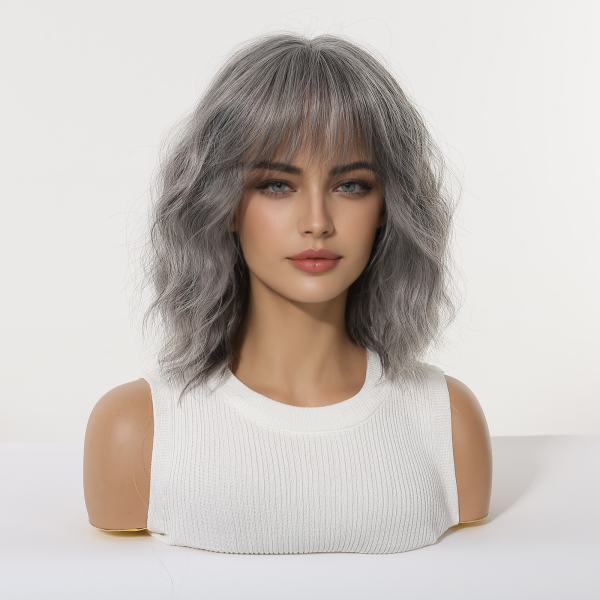 14 Inch Silver Grey Shoulder-Length Bob Wig - Layered Synthetic Hair 14 Inch Silver Grey Shoulder-Length Bob Wig – Layered Synthetic Hair