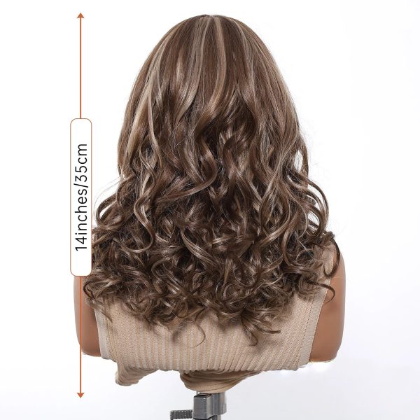 Ash Brown Body Wave Wig – Caramel Honey Blonde Highlights No Bangs Synthetic Hair 14 Inch Ash Brown Body Wave Wig – Caramel Honey Blonde Highlights No Bangs Synthetic Hair 14 Inch