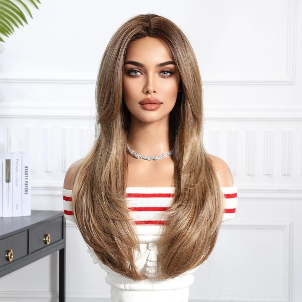 Ash Brown Honey Blonde Balayage Long Straight Wig with Bangs – Caramel Highlighted 26 Inch Ash Brown Honey Blonde Balayage Long Straight Wig with Bangs – Caramel Highlighted 26 Inch