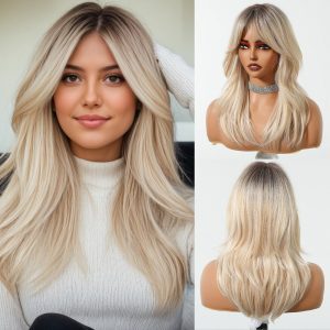 Ash Blonde Long Wavy Wig with Bangs – Cool Multi-Tonal Layered Synthetic Hair Ash Blonde Long Wavy Wig with Bangs – Cool Multi-Tonal Layered Synthetic Hair