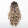 24 Inch Ash Blonde Ombre Long Wavy Wig – Dark Roots to Light Ends Synthetic Hair