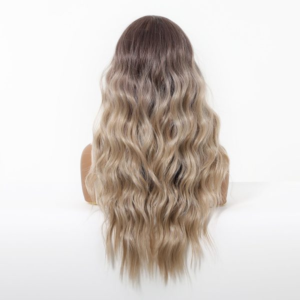 24 Inch Ash Blonde Ombre Long Wavy Wig – Dark Roots to Light Ends Synthetic Hair