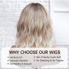 Ash Blonde Rooted Body Wave Wig with Bangs – Dark Root Platinum Tips Synthetic Hair