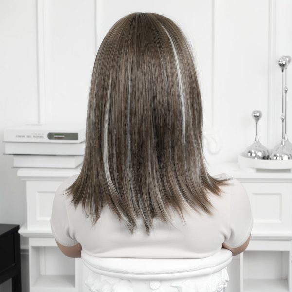 16 Inch Brown Bob Wig with Bangs - Silver Balayage Synthetic Hair 16 Inch Brown Bob Wig with Bangs – Silver Balayage Synthetic Hair