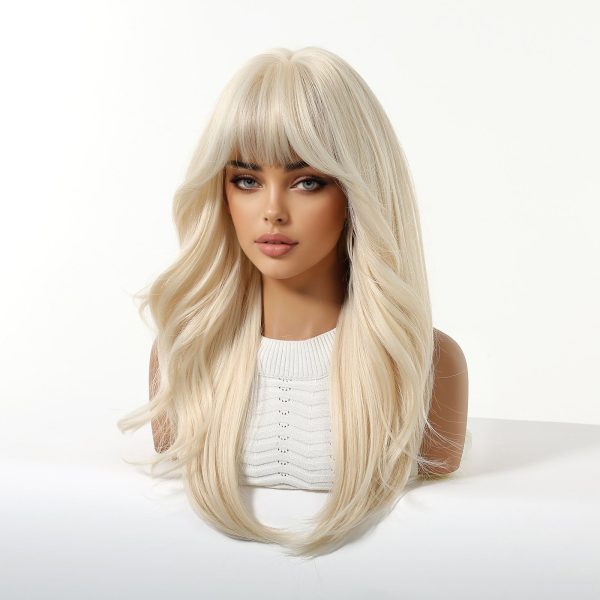 22 Inch Ash Blonde Wavy Wig with Bangs – Layered Synthetic Hair 22 Inch Ash Blonde Wavy Wig with Bangs – Layered Synthetic Hair