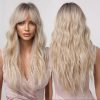 Platinum Blonde Long Body Wave Wig with Bangs – Rooted Ash Golden Synthetic Hair Platinum Blonde Long Body Wave Wig with Bangs – Rooted Ash Golden Synthetic Hair