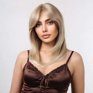 Ash Blonde Shoulder Length Wig – Dark Rooted Platinum Tips Straight Synthetic Hair Ash Blonde Shoulder Length Wig – Dark Rooted Platinum Tips Straight Synthetic Hair
