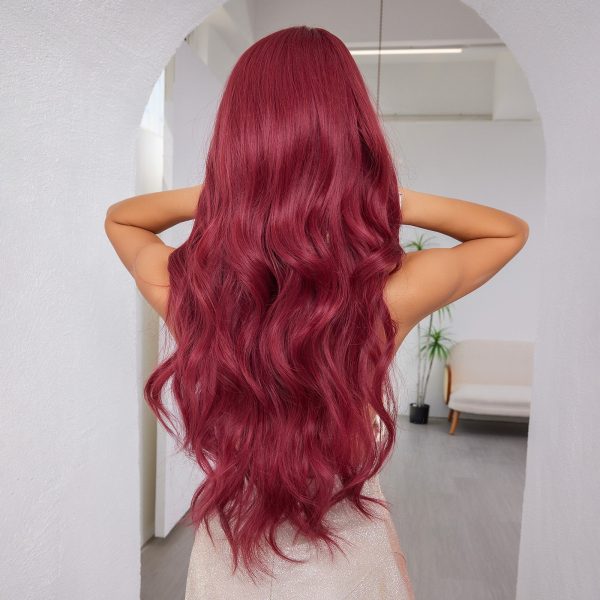 26 Inch Wine Red Long Wavy Wig with Bangs – Deep Burgundy Synthetic Hair 26 Inch Wine Red Long Wavy Wig with Bangs – Deep Burgundy Synthetic Hair