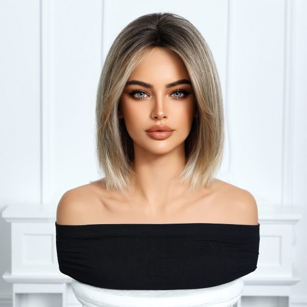 10 Inch Ash Brown Balayage Bob Wig - Honey Blonde Synthetic Hair 10 Inch Ash Brown Balayage Bob Wig – Honey Blonde Synthetic Hair