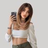 Shoulder Length Warm Brown Caramel Straight Wig with Bangs – Synthetic Hair