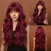 26 Inch Wine Red Long Wavy Wig with Bangs – Deep Burgundy Synthetic Hair 26 Inch Wine Red Long Wavy Wig with Bangs – Deep Burgundy Synthetic Hair