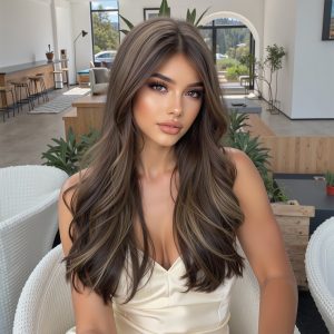 22 Inch Chestnut Brown Balayage Body Wave Wig with Bangs – Synthetic Hair 22 Inch Chestnut Brown Balayage Body Wave Wig with Bangs – Synthetic Hair