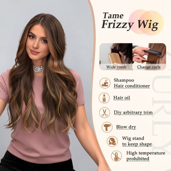 24 Inch Medium Brown Wavy Wig – Caramel Highlight Synthetic Hair 24 Inch Medium Brown Wavy Wig – Caramel Highlight Synthetic Hair
