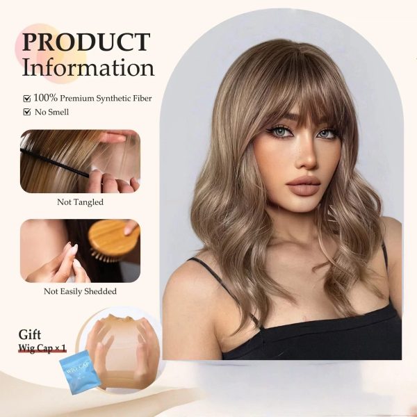 Ash Brown Balayage Body Wave Wig with Bangs – Caramel Honey Blonde Highlights Ash Brown Balayage Body Wave Wig with Bangs – Caramel Honey Blonde Highlights