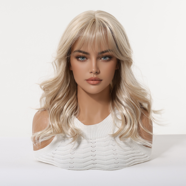 Ash Blonde Mid-Length Straight Wig with Bangs – Layered Synthetic Hair 16 Inch Ash Blonde Mid-Length Straight Wig with Bangs – Layered Synthetic Hair 16 Inch