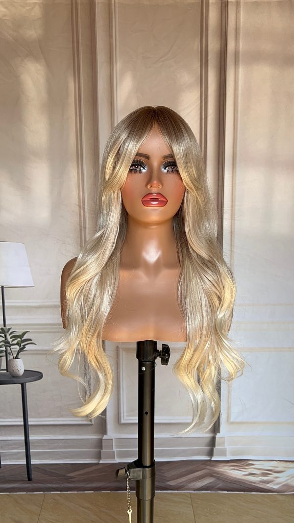 26 Inch Platinum Blonde Long Wavy Wig – Dark-Rooted Icy Synthetic Hair 26 Inch Platinum Blonde Long Wavy Wig – Dark-Rooted Icy Synthetic Hair