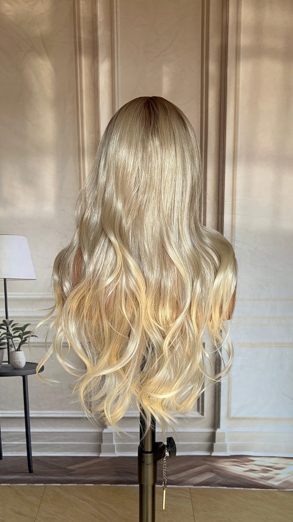 26 Inch Platinum Blonde Long Wavy Wig – Dark-Rooted Icy Synthetic Hair 26 Inch Platinum Blonde Long Wavy Wig – Dark-Rooted Icy Synthetic Hair