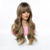 24 Inch Brown Balayage Body Wave Wig with Bangs – Synthetic Hair