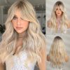 Platinum Blonde Long Body Wave Wig with Bangs – Rooted Ash Golden Synthetic Hair Platinum Blonde Long Body Wave Wig with Bangs – Rooted Ash Golden Synthetic Hair