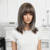 16 Inch Brown Bob Wig with Bangs - Silver Balayage Synthetic Hair 16 Inch Brown Bob Wig with Bangs – Silver Balayage Synthetic Hair