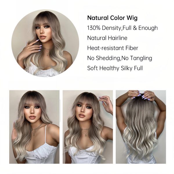 Ash Blonde Long Body Wave Wig – Dark Rooted Platinum Synthetic Hair Ash Blonde Long Body Wave Wig – Dark Rooted Platinum Synthetic Hair