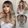 Ash Blonde Long Body Wave Wig – Dark Rooted Platinum Synthetic Hair