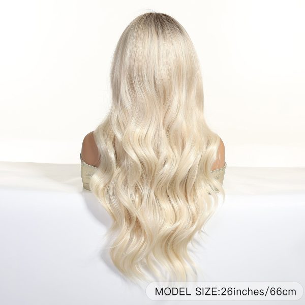 26 Inch Platinum Blonde Long Wavy Wig – Dark-Rooted Icy Synthetic Hair 26 Inch Platinum Blonde Long Wavy Wig – Dark-Rooted Icy Synthetic Hair