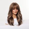 20 Inch Chestnut Brown Balayage Wavy Wig with Bangs – Synthetic Hair