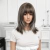 16 Inch Brown Bob Wig with Bangs - Silver Balayage Synthetic Hair 16 Inch Brown Bob Wig with Bangs – Silver Balayage Synthetic Hair