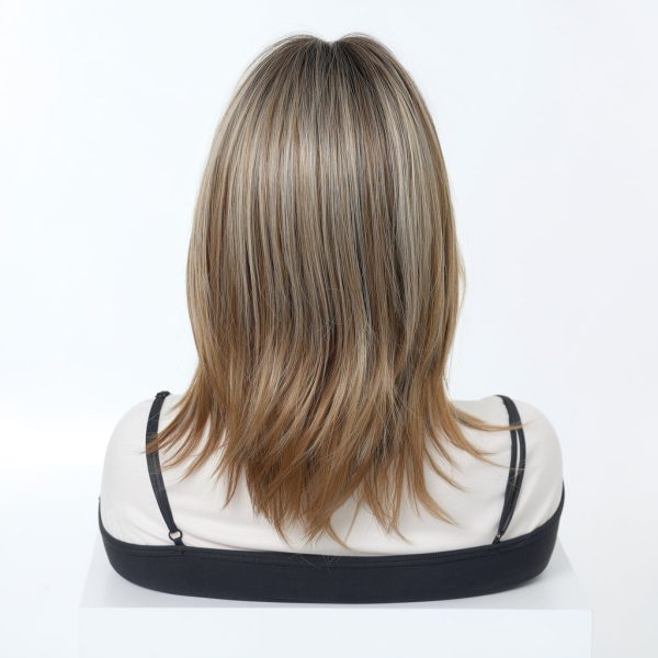16 Inch Brown to Blonde Balayage Lob Wig with Bangs – Synthetic Hair 16 Inch Brown to Blonde Balayage Lob Wig with Bangs – Synthetic Hair