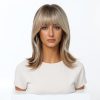 16 Inch Brown to Blonde Balayage Lob Wig with Bangs – Synthetic Hair 16 Inch Brown to Blonde Balayage Lob Wig with Bangs – Synthetic Hair