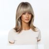 16 Inch Brown to Blonde Balayage Lob Wig with Bangs – Synthetic Hair 16 Inch Brown to Blonde Balayage Lob Wig with Bangs – Synthetic Hair