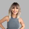 Ash Blonde Rooted Body Wave Wig with Bangs – Dark Root Platinum Tips Synthetic Hair