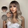 Ash Blonde Long Body Wave Wig – Dark Rooted Platinum Synthetic Hair
