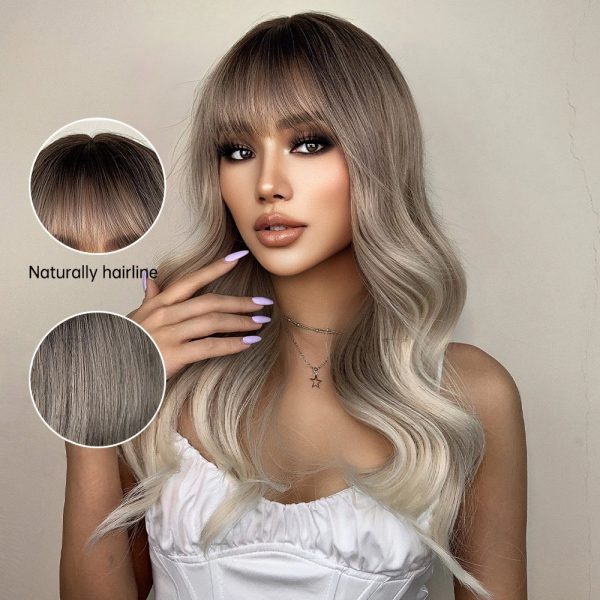 Ash Blonde Long Body Wave Wig – Dark Rooted Platinum Synthetic Hair