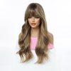 24 Inch Brown Balayage Body Wave Wig with Bangs – Synthetic Hair