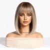 Ash Blonde Short Bob Wig with Bangs – Rooted Dark Tips Straight Synthetic Hair 14 Inch Ash Blonde Short Bob Wig with Bangs – Rooted Dark Tips Straight Synthetic Hair 14 Inch