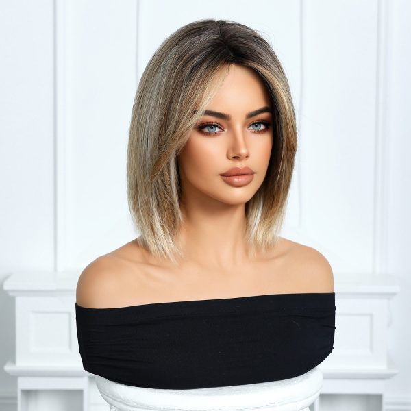 10 Inch Ash Brown Balayage Bob Wig - Honey Blonde Synthetic Hair 10 Inch Ash Brown Balayage Bob Wig – Honey Blonde Synthetic Hair