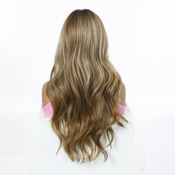 24 Inch Brown Balayage Body Wave Wig with Bangs – Synthetic Hair