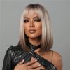 Ash Blonde Rooted Short Bob Wig – Dark Root Silver Tip Synthetic Hair
