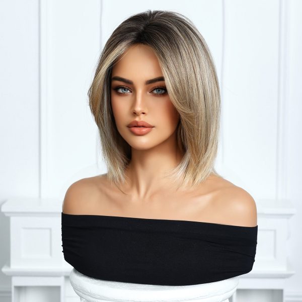 10 Inch Ash Brown Balayage Bob Wig - Honey Blonde Synthetic Hair 10 Inch Ash Brown Balayage Bob Wig – Honey Blonde Synthetic Hair