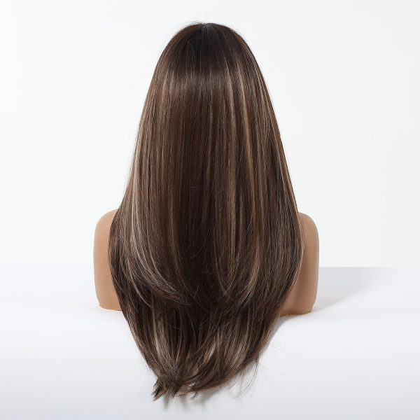 22 Inch Chestnut Brown Balayage Wavy Wig with Bangs – Synthetic Hair