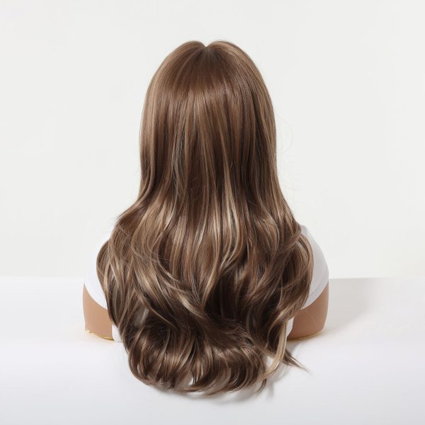 20 Inch Chestnut Brown Balayage Wavy Wig with Bangs – Synthetic Hair