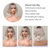 Ash Blonde Rooted Body Wave Wig with Bangs – Dark Root Platinum Tips Synthetic Hair