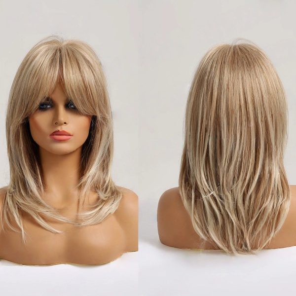 Ash Blonde Shoulder Length Wig – Dark Rooted Platinum Tips Straight Synthetic Hair Ash Blonde Shoulder Length Wig – Dark Rooted Platinum Tips Straight Synthetic Hair